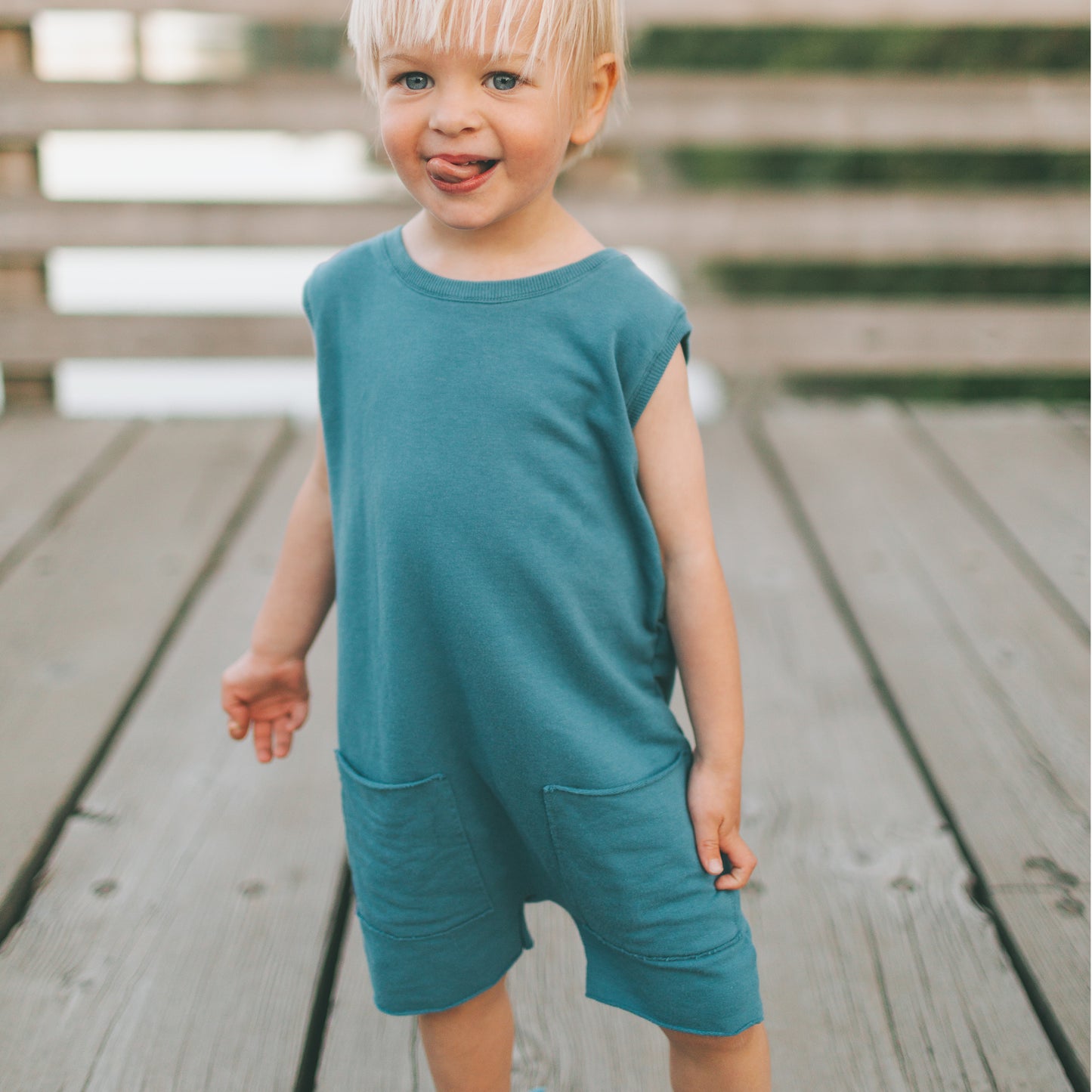 hum x honey kid's romper - stellar blue.