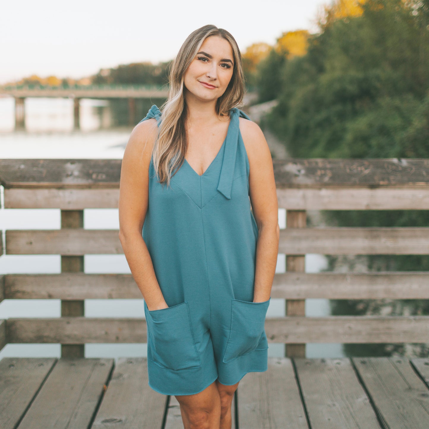 hum x honey women's romper - stellar blue.