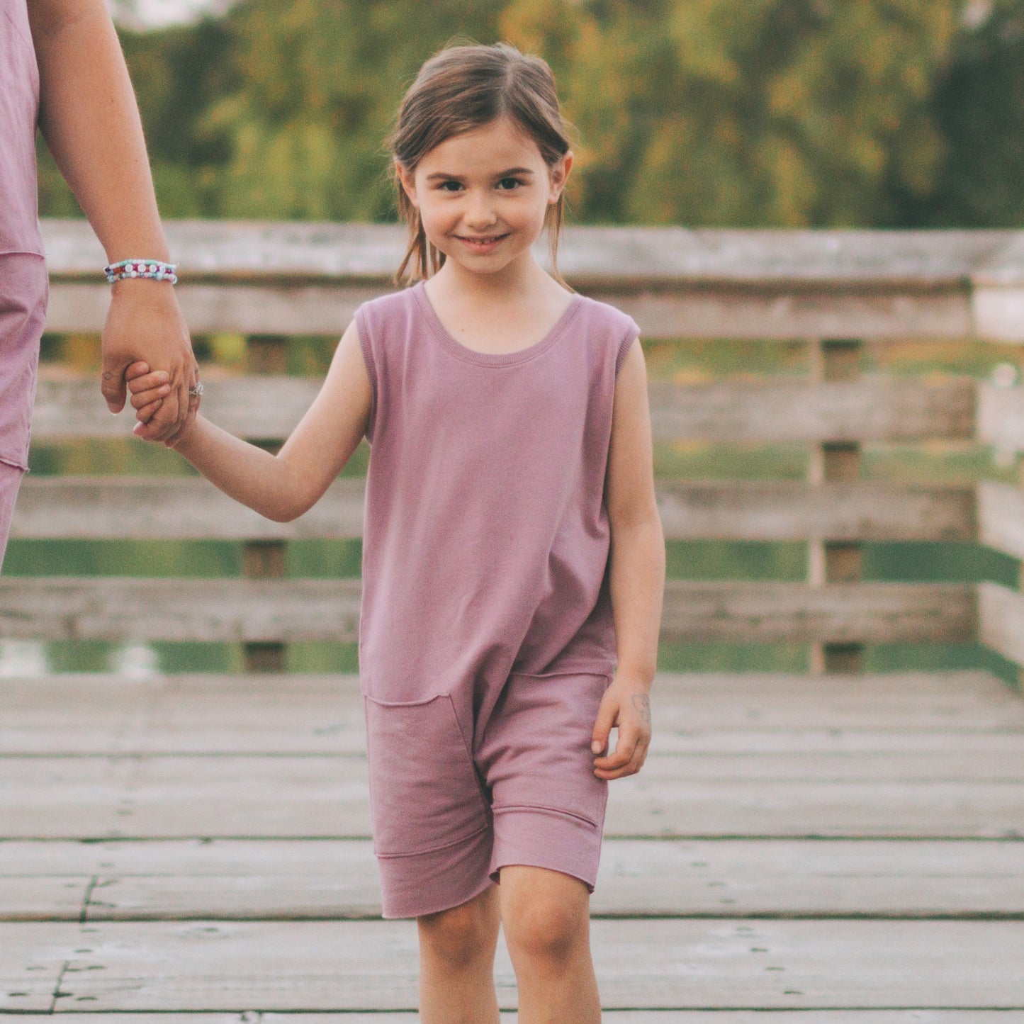 hum x honey kid's romper - mauve.