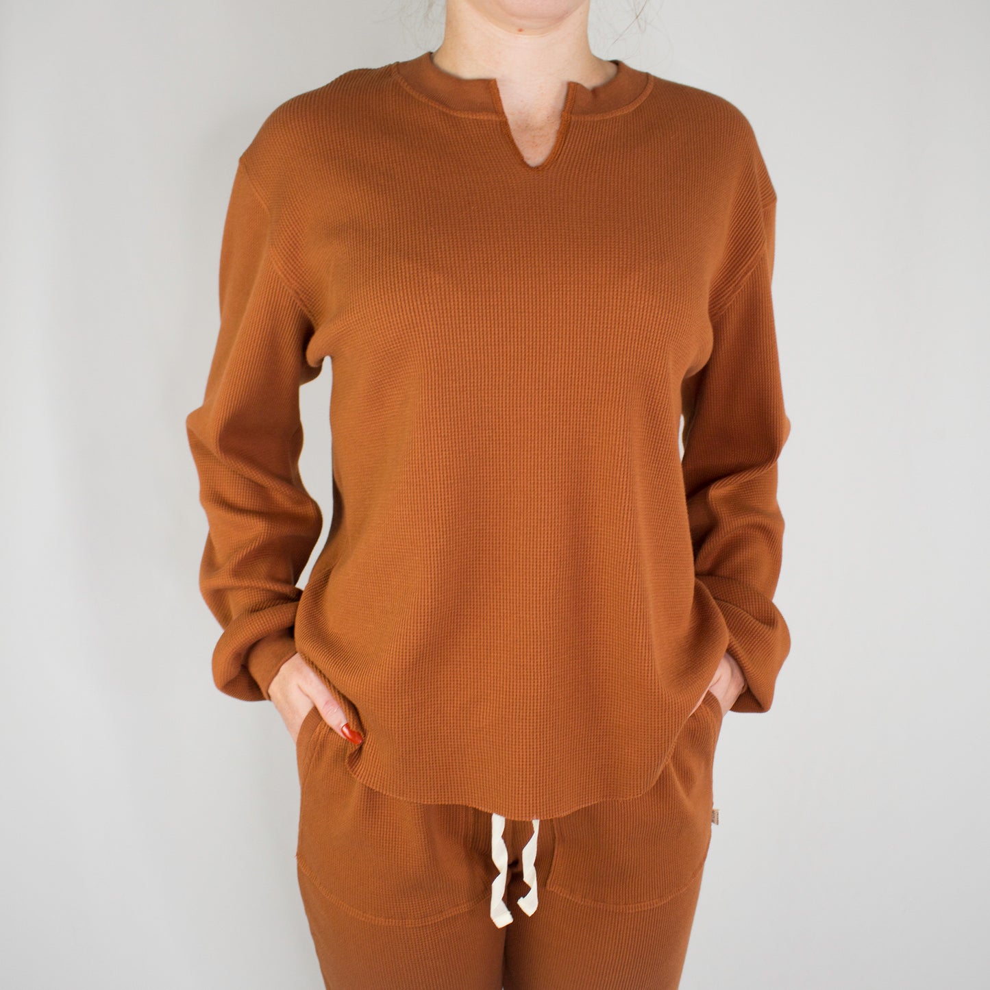 oversized waffle shirt.